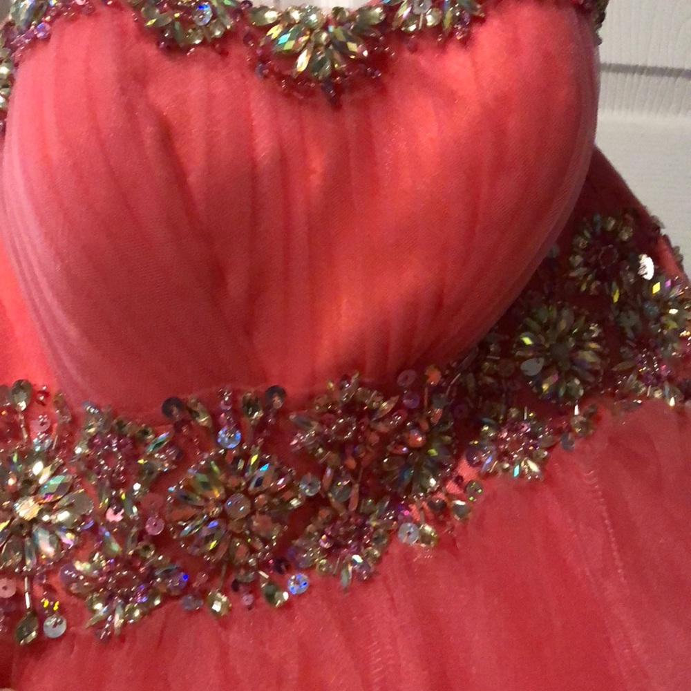 XS coral Formal dress. Corset back. - Picture 4 of 5